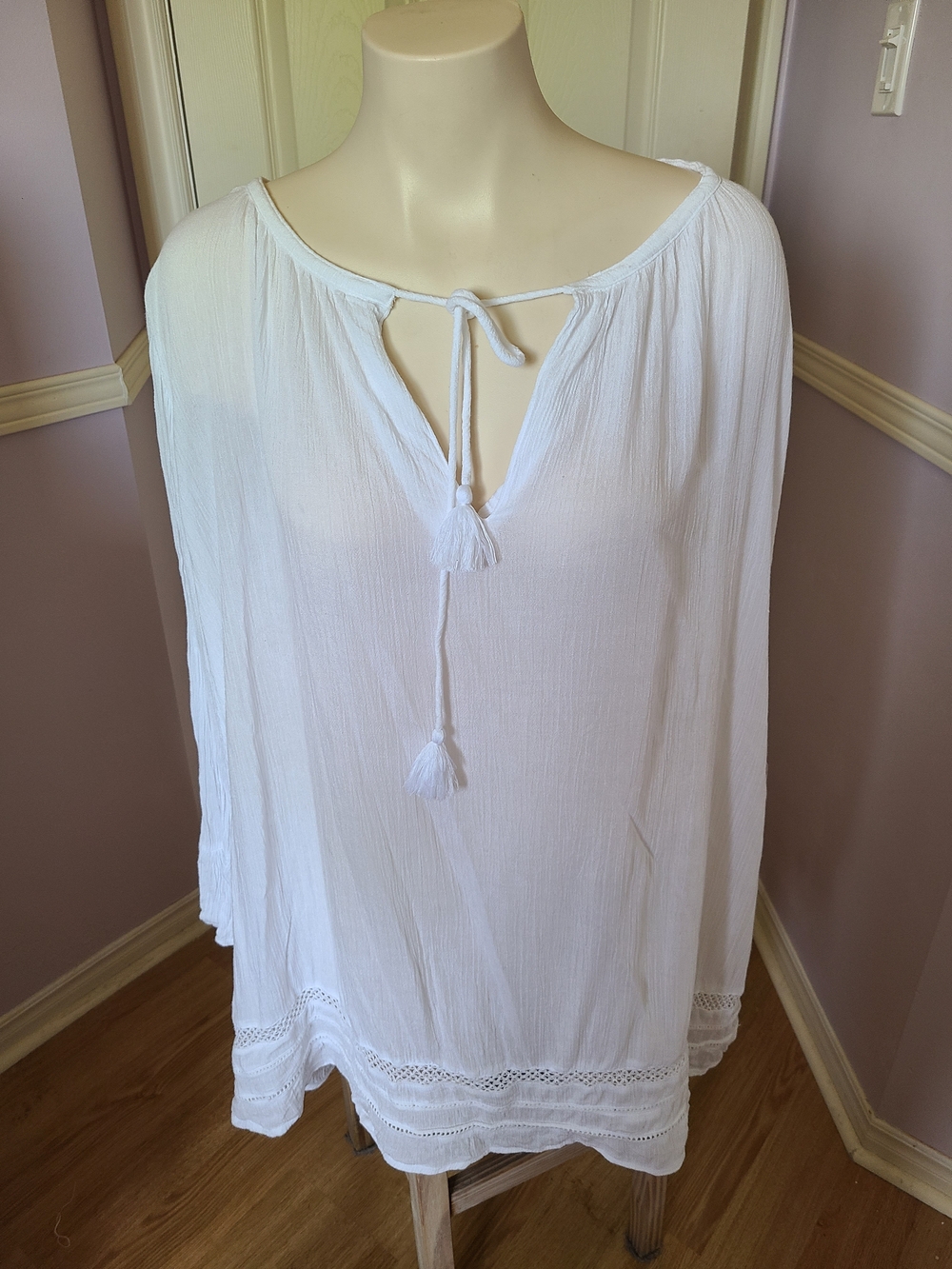 Roxy White Drawstring Gauze Cover Up
